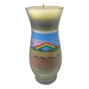 Sand Art Jar Candle Mountain Scene Rainbow Way Ltd Made in the USA Unburned 6.5"